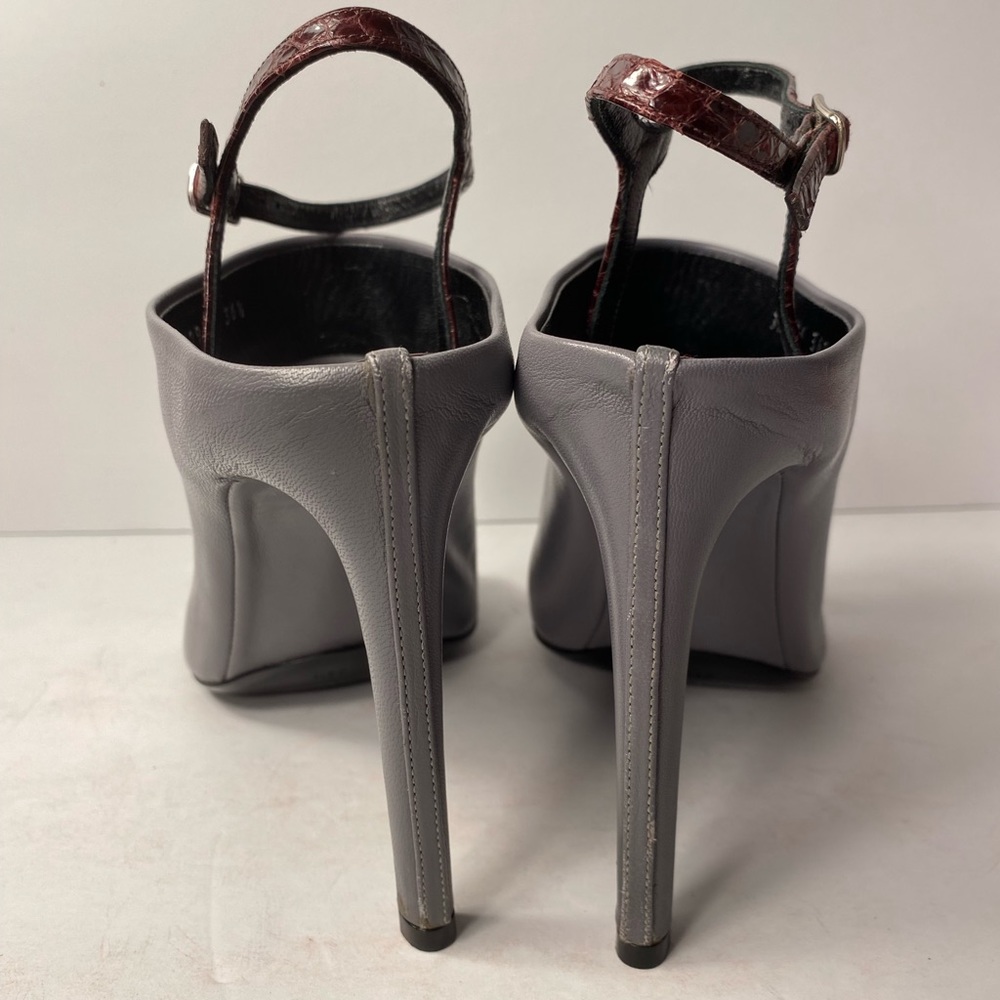 Balenciaga open toe mules sandals heels leather grey burgundy 36.5 - Picture 5 of 10